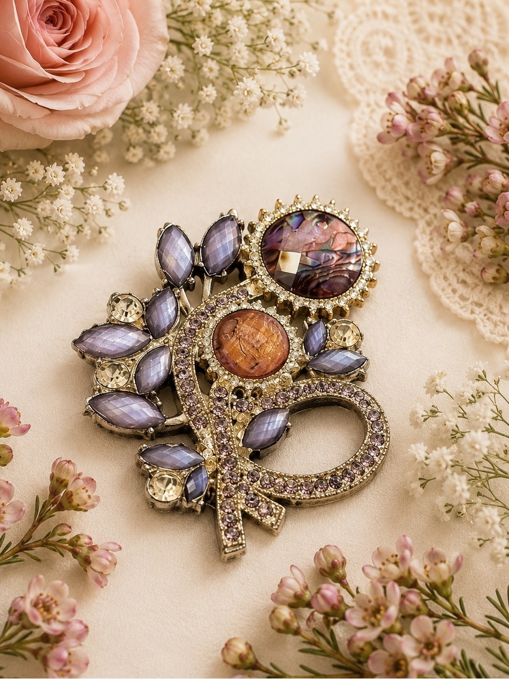 Vintage Signed Napier Floral Rhinestone Brooch *Like New*